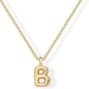 14K Gold Plated Alphabet Pendant Necklace for Women, 16" Chain with 2" Extender,